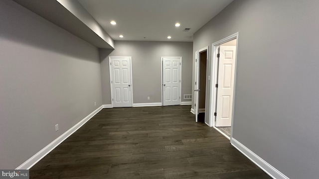 hall featuring dark hardwood / wood-style flooring