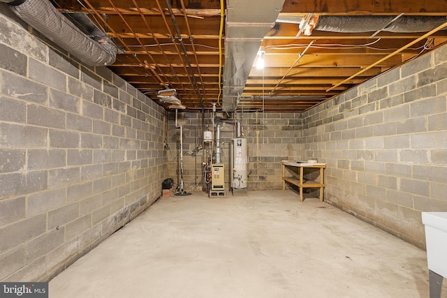 basement with water heater