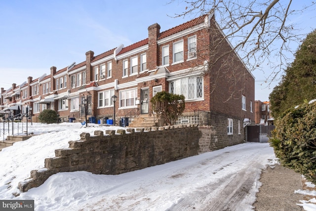 view of snow covered building