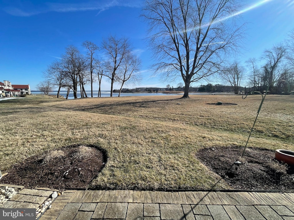 view of yard with a water view