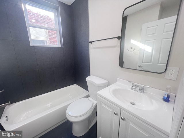 full bathroom featuring vanity, shower / bathtub combination, and toilet