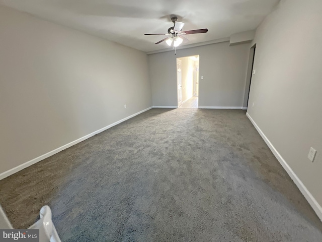 spare room featuring ceiling fan and carpet