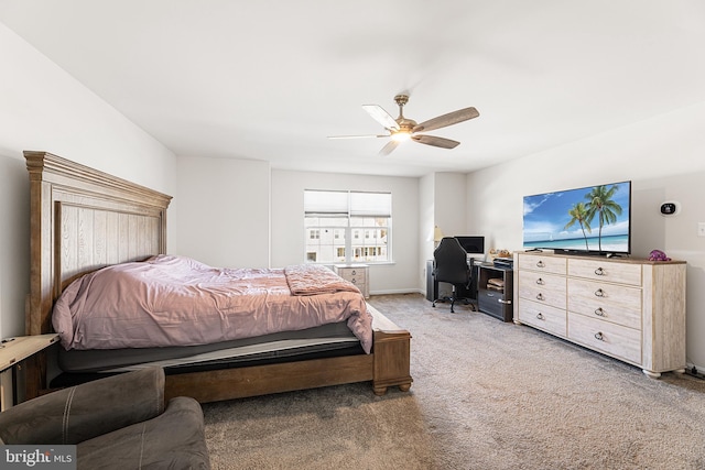 bedroom featuring ceiling fan and carpet flooring