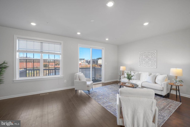 living room with dark wood-type flooring