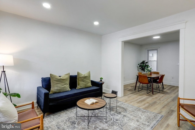 living room with light hardwood / wood-style flooring