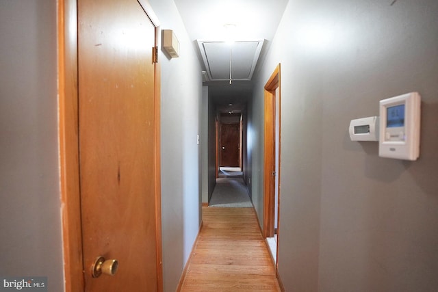 hallway with light hardwood / wood-style floors