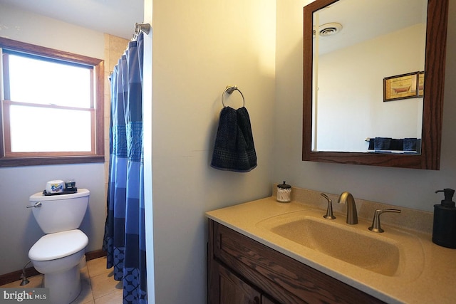 bathroom featuring tile patterned flooring, vanity, and toilet