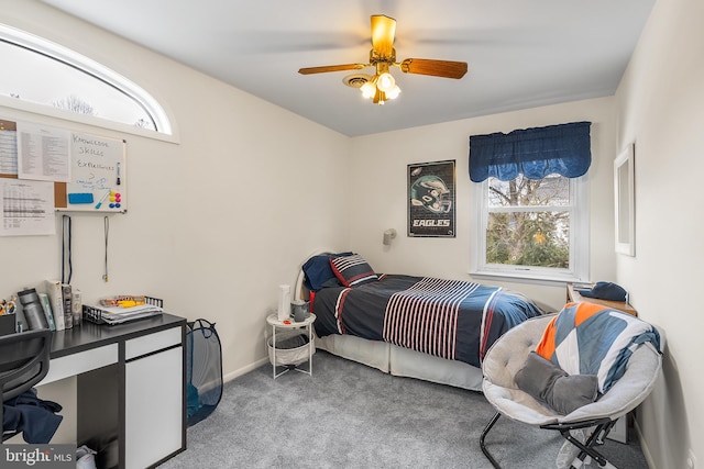 bedroom with carpet floors and ceiling fan