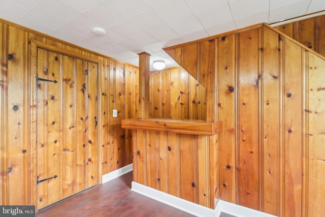 interior space featuring wooden walls and wood finished floors