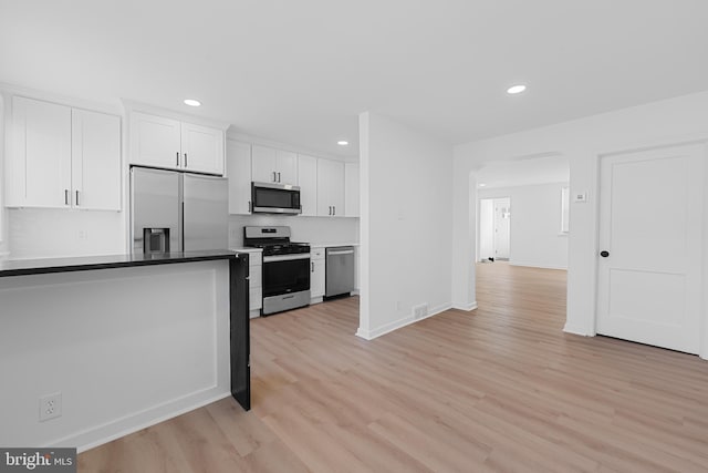 kitchen featuring white cabinetry, light wood-type flooring, and appliances with stainless steel finishes