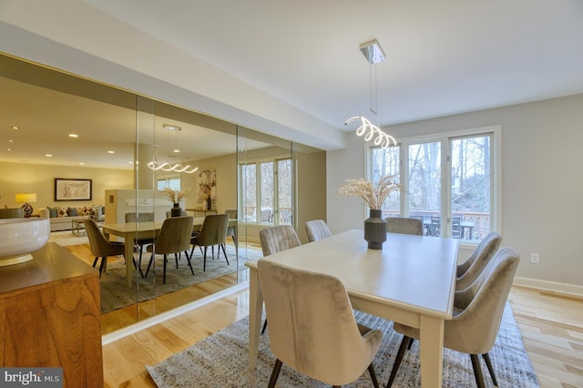 dining area with light hardwood / wood-style floors