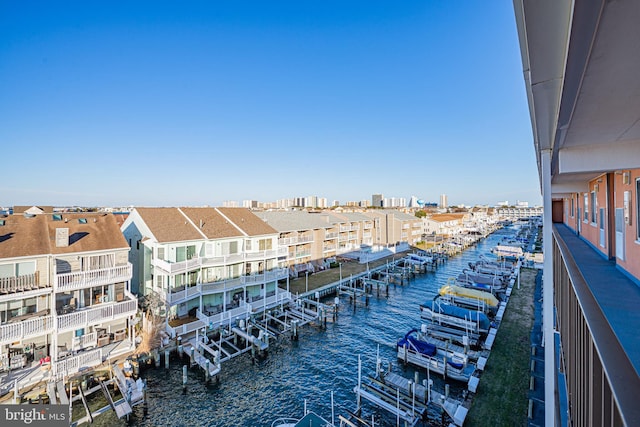 exterior space with a water view