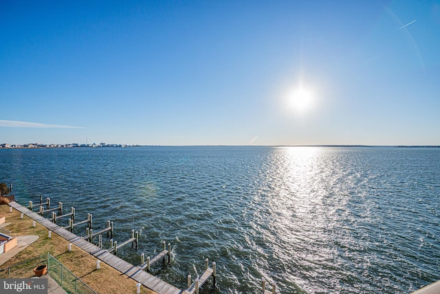 property view of water with a boat dock