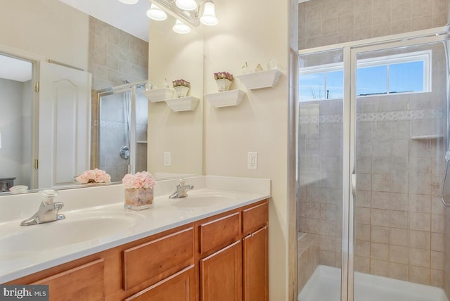 bathroom featuring vanity and walk in shower