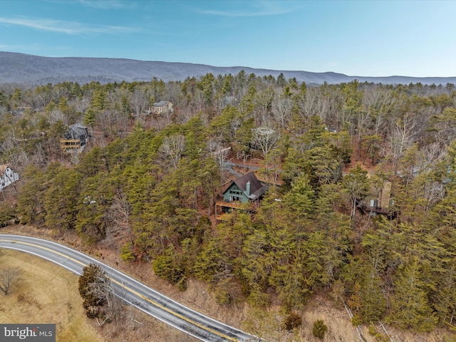 drone / aerial view featuring a mountain view