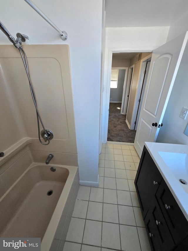 bathroom with vanity,  shower combination, and tile patterned floors