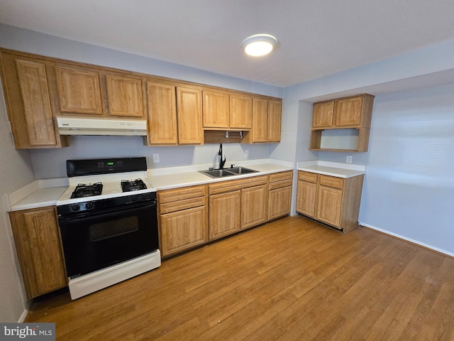 kitchen featuring gas range, sink, and light hardwood / wood-style floors