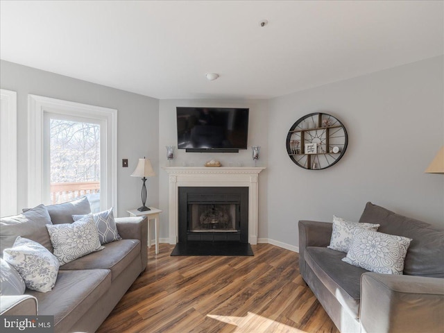 living room featuring dark hardwood / wood-style floors