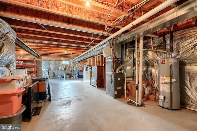 basement featuring water heater