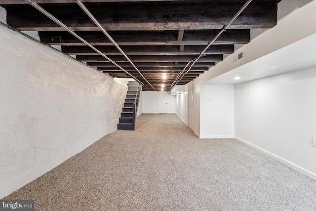 basement featuring carpet floors