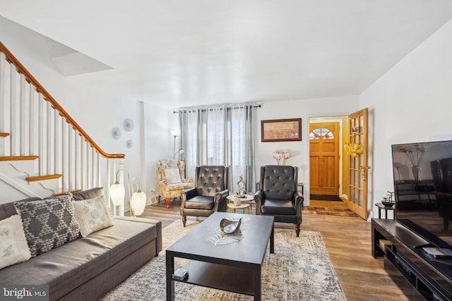 living room with light hardwood / wood-style floors