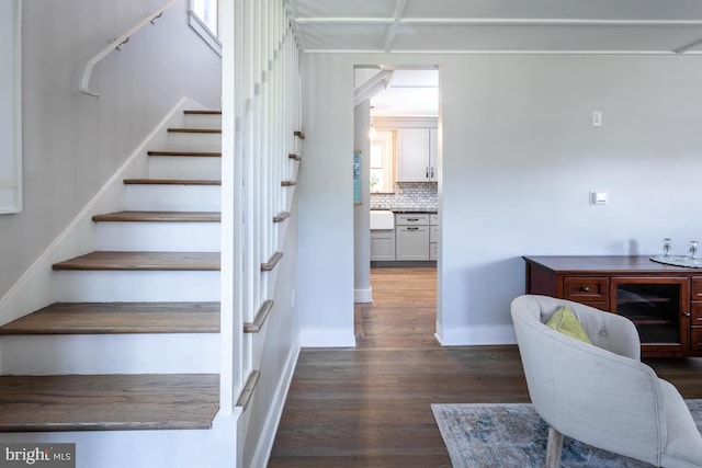 staircase featuring wood-type flooring