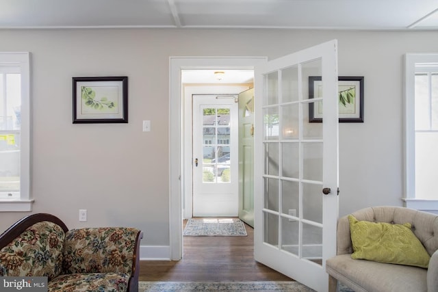 doorway to outside with dark hardwood / wood-style flooring