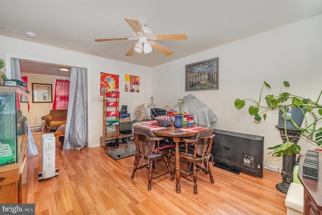 dining room featuring a ceiling fan and light wood-style floors