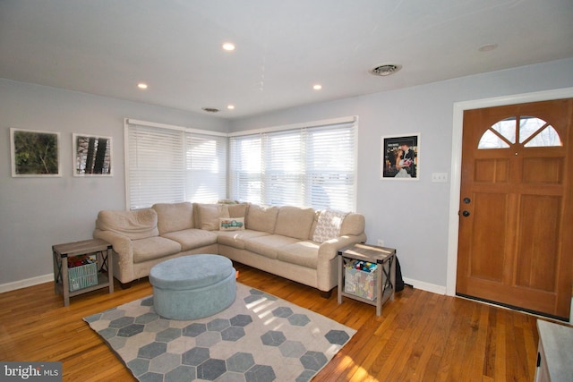 living room with hardwood / wood-style floors