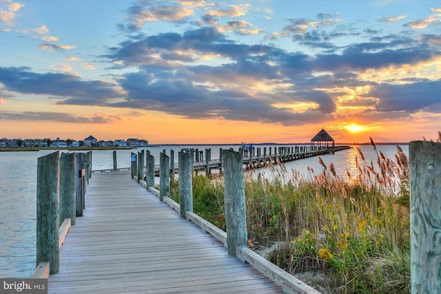 view of dock with a water view