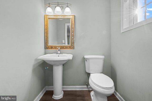 bathroom with wood-type flooring and toilet