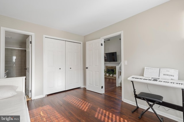 interior space with dark wood-type flooring