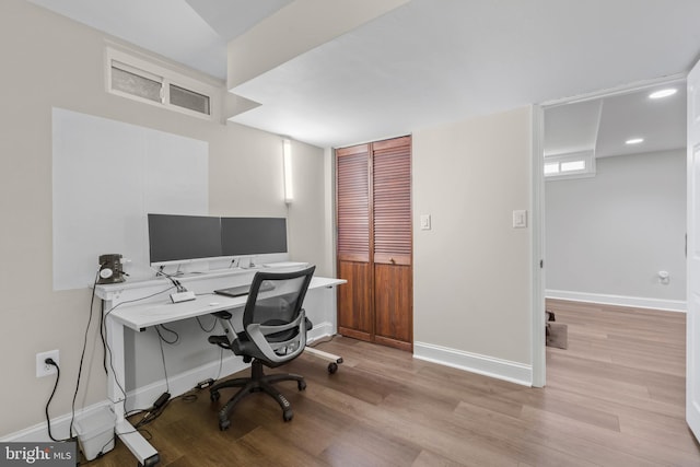 office area featuring light hardwood / wood-style floors