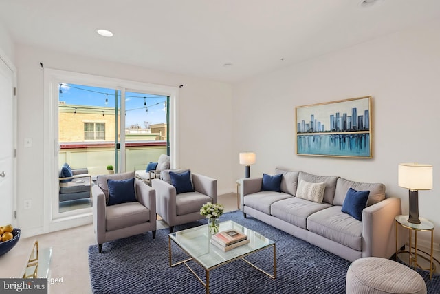 living room with carpet floors