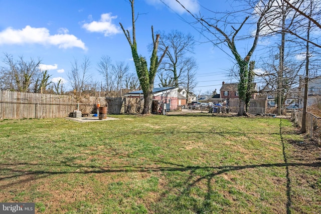 view of yard with a fenced backyard