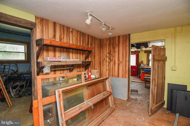 kitchen featuring rail lighting