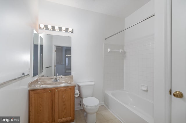 full bathroom with tile patterned flooring, vanity, tiled shower / bath combo, and toilet