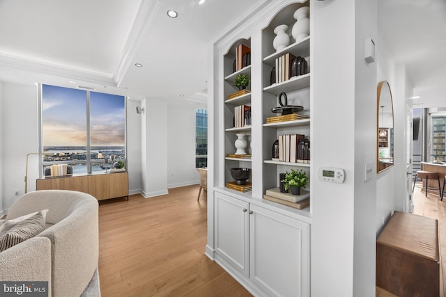 hall with light hardwood / wood-style floors