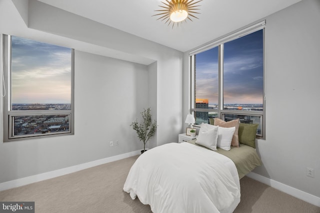 carpeted bedroom with expansive windows