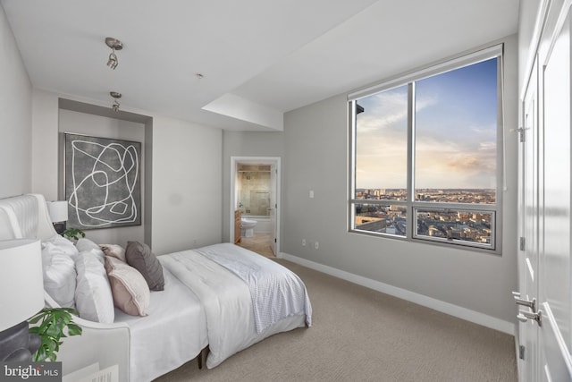 carpeted bedroom with ensuite bathroom