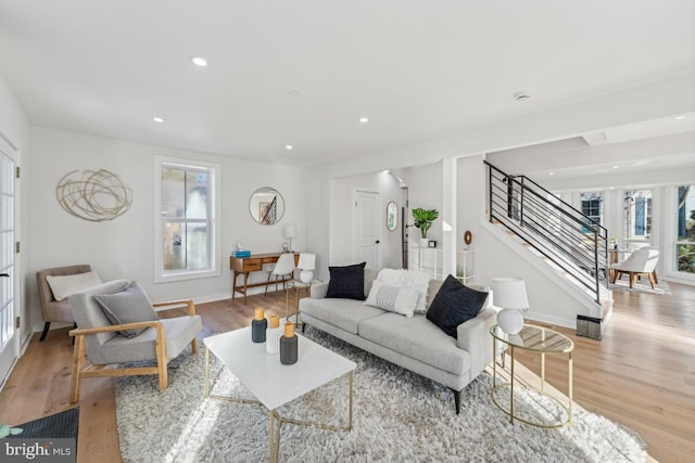 living room featuring light hardwood / wood-style flooring