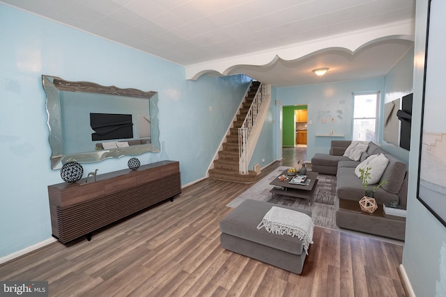 living room with hardwood / wood-style flooring