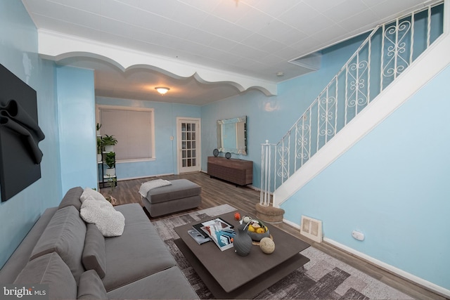 living room with hardwood / wood-style flooring