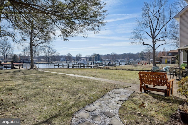 view of yard with a water view