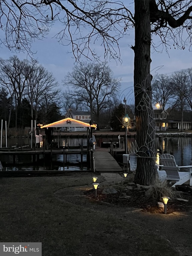 view of dock featuring a water view