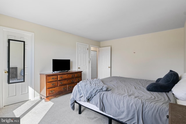 bedroom with light carpet