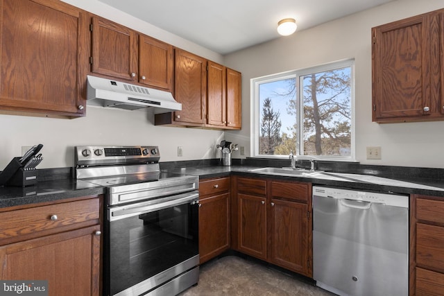 kitchen with sink and appliances with stainless steel finishes