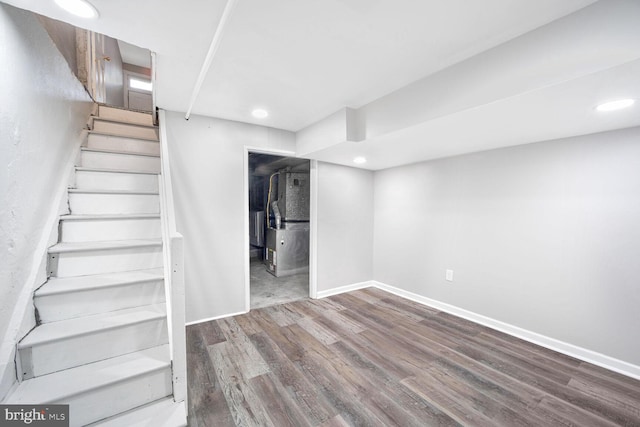 basement with wood-type flooring