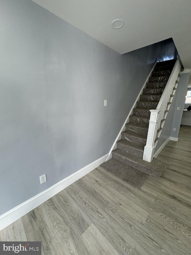 stairway with wood-type flooring