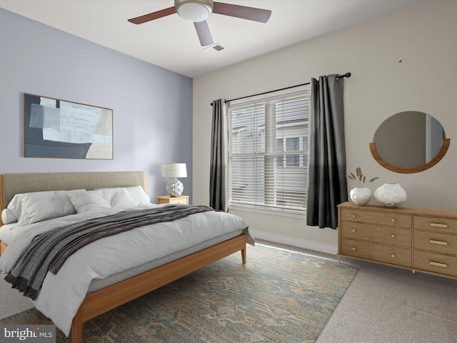 bedroom featuring carpet floors and ceiling fan